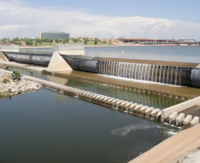 Downstream view of the original Tempe Town Lake Dam