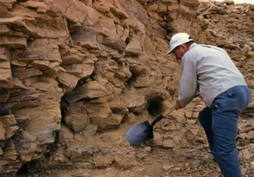 Fractured sandstone that provided foundation for the right abutment of Fontenelle Dam.
