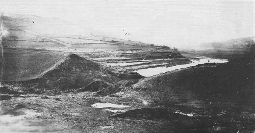 View of downstream face of Dale Dyke Dam after its breach