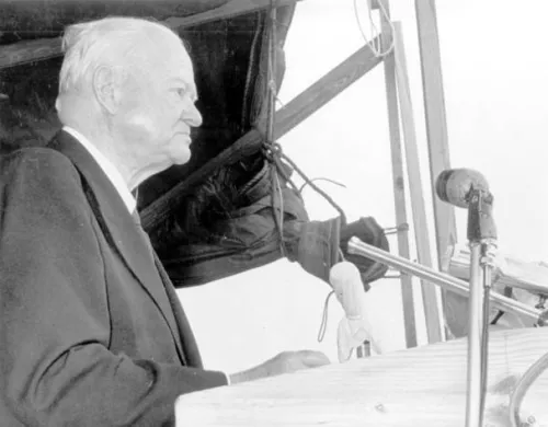 Former President Herbert Hoover speaks at the 1961 dedication in Clewiston.